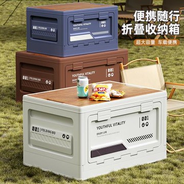 戶外露營收納箱野營木蓋側開門折疊箱多功能車載后備箱擺攤整理箱