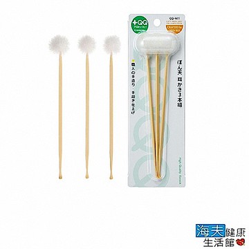海夫健康生活館 日本GB綠鐘 QQ 附白色鵝絨毛 竹製耳扒 三支組 雙包裝(QQ-605)