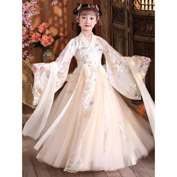 女童古裝漢服2024新款中國風童裝女孩古風超仙連衣裙兒童秋款唐裝