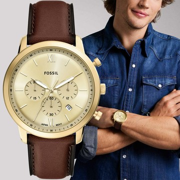 FOSSIL Neutra 復古紳士計時手錶-咖啡x金/44mm FS6113