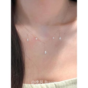 「仙女落淚」S925純銀水滴鋯石流蘇項鏈韓系清冷感超細碎鉆鎖骨鏈