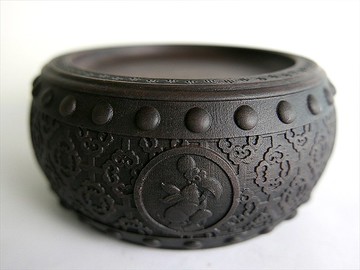 【生肖鼓硯 - 兔】15cm 雙功能 石雕硯台 水盂筆洗-原石端硯名品