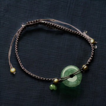 冰綠飄花翡翠平安扣編織手鍊 | 天然緬甸玉翡翠A貨 | 送禮