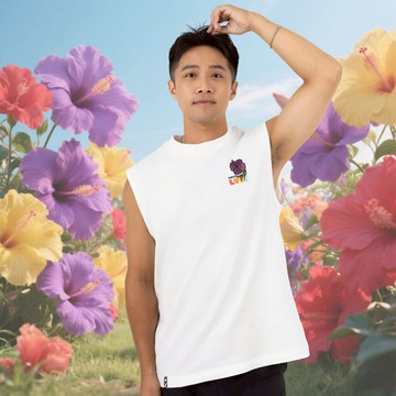 【花・盛開】扶桑LOVE寬肩背心牙白款(男女適用)
