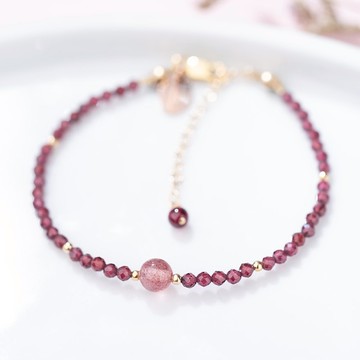 石榴石草莓晶14K包金手鍊 |極細系列 |天然水晶14KGF手鏈客製禮物