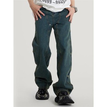 眾尼美式高街vibe潮牌寬松牛仔褲2025新款復古重磅休閑闊腿長褲男