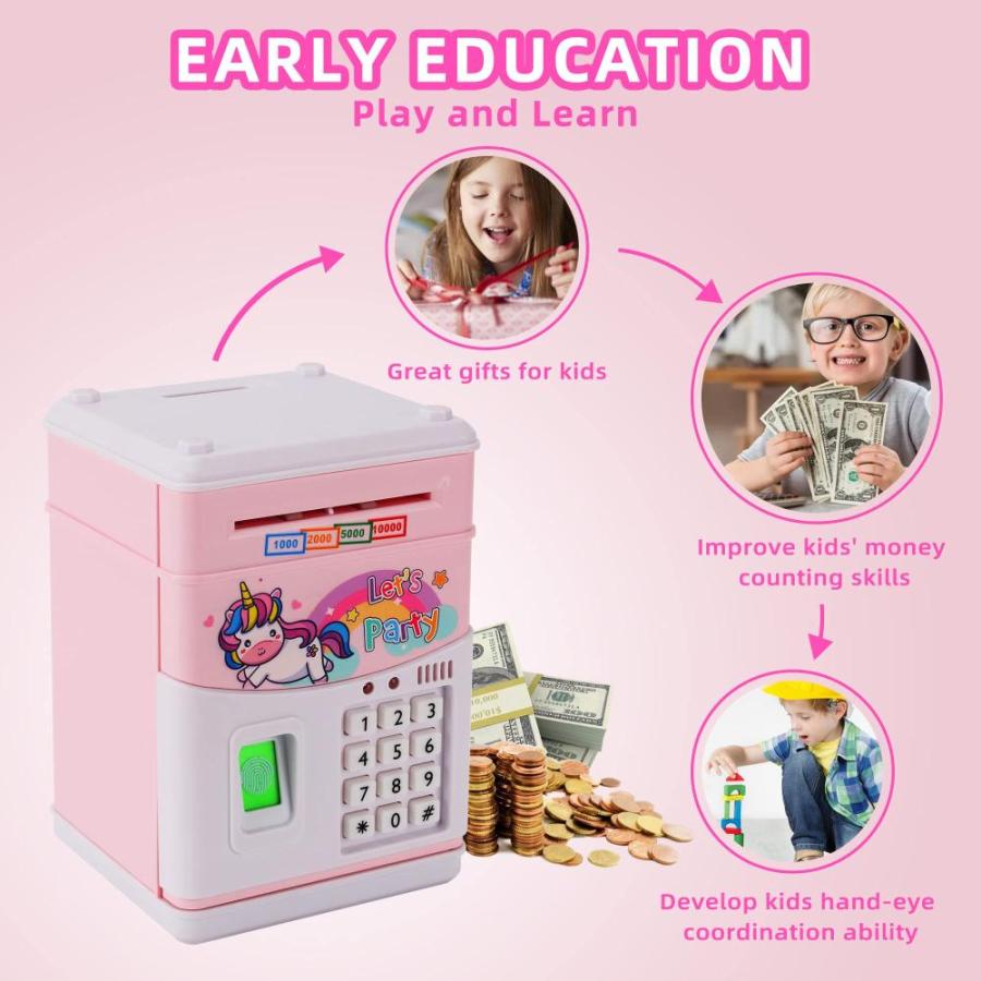 Unicorn Piggy Bank Girls, Fingerprint Password Code Lock ATM Machine with