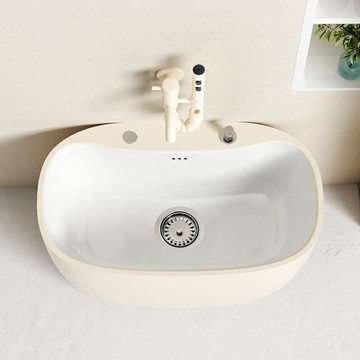 奶油風蛋形拖把池陽臺衛生間大號陶瓷拖布池墩布池落地式小號槽池 b8031