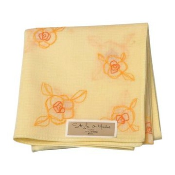 Style a Modes 100%棉黃底線稿薔薇刺繡帕巾(46CM)