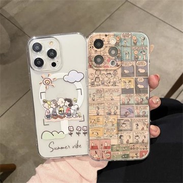 排隊查理史努比適用iPhone16Promax手機殼蘋果15Promax磁吸保護套14Promax防摔軟殼13/12/11Promax硅膠套