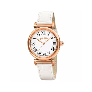 【Folli Follie】Obsession 羅馬時尚真皮腕錶-純白款/WF14R029SPS_WH