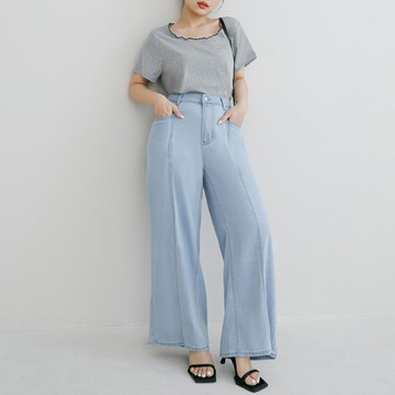 (梨型)理想車線牛仔寬褲