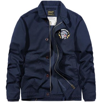 VIP翻領夾克男春秋季美式復古原創印花寬松純棉休閑工裝外套潮牌