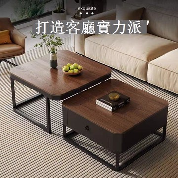 免運 茶幾 實木茶幾 實木方形茶幾家用小戶型子母組合帶抽茶幾桌中古風新款可伸縮茶桌 可開發票 全館五折 工廠現貨直銷 新品特價 z9093