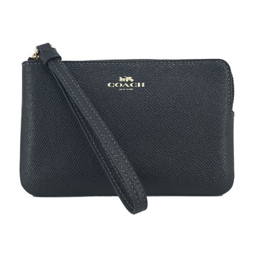 COACH 經典馬車燙金LOGO素面拉鍊手拿包(黑)