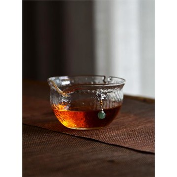 日式手工錘目紋耐熱玻璃分茶器濾茶花茶引流碗功夫茶公道杯茶海碗