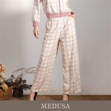 現貨【MEDUSA 曼度莎】輕甜格紋水鑽運動風垂墜長褲（M-XL）｜休閒長褲 運動風穿搭