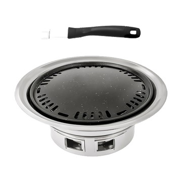 CLS 燒烤爐 不銹鋼圓形燒烤爐 + 烤爐 +烤網 + 烤盤 + 銀色起盤器  34cm  1組