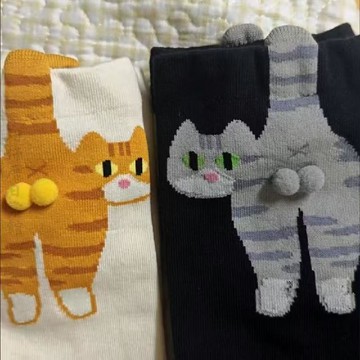 🔥3件8折🍊台北出貨🍊可開發票 抽象立體貓貓蛋襪子女可愛搞怪貓咪中筒襪女ins日系夏季長襪
