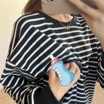 2024年秋季新品長袖哺乳衛衣寬松孕婦裝孕晚期寶媽哺衣上衣純棉