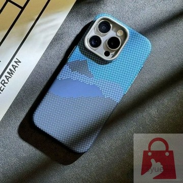 小眾碳纖維紋理山川系列蘋果15promax手機殼magsafe磁吸iPhone13/14超薄硬殼