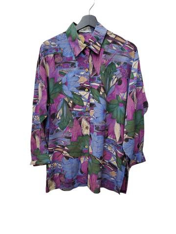 有禮貌穿搭 日本古著 絲質 大花圖騰 長版 罩衫外套 XL號 近全新