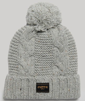 Superdry Women's Women's Cable Knit Beanie Hat Light Grey / Ice Grey Fleck - Size: 1SIZE