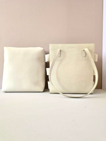 稀有中古包 Loewe米白分層托特包 側背包 單肩包 復古包 二手包