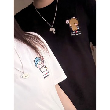 台灣出貨 一二布布刺繡衣服 一二布布情侶裝 一二布布 布布一二 一二布布情侶裝夏季鹽系白色短袖t恤新款男女刺繡定制情侶裝