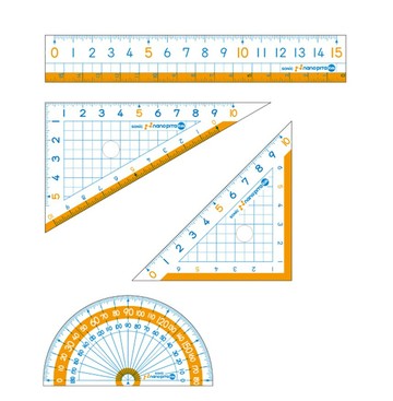 nano pita Kids 小四件大尺組 直線定規 三角定規 分度器  橘色 + 透明  1組