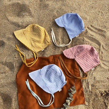 格紋款春夏棉麻雙面遮陽baby帽