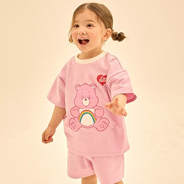 韓國 Care Bears - 聯名款大熊熊印短袖套裝-彩虹粉紅熊-粉
