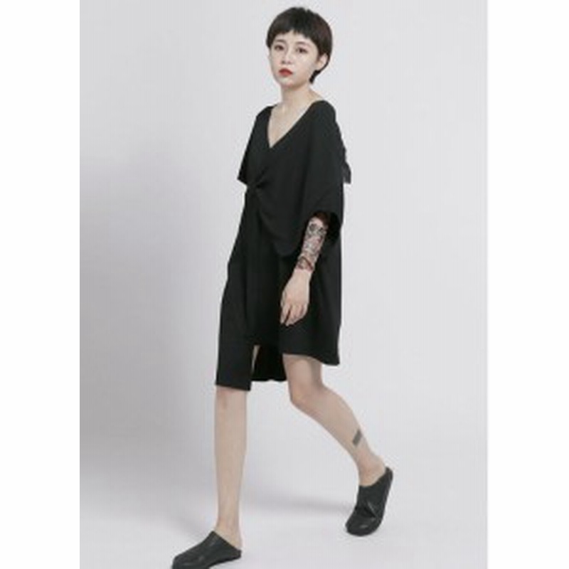 ワンピース デザインワンピ ミニ 黒 アシンメトリー 韓国 モード 個性的 シャツワンピ Aライン クール シック Mme4371 通販 Lineポイント最大1 0 Get Lineショッピング