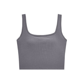 JS - 方領中短版BRA TOP/附罩杯上衣-灰色