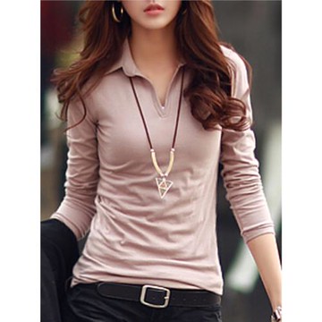 秋裝2025新款韓版修身打底衫純色長袖T恤女裝翻領POLO領上衣小衫