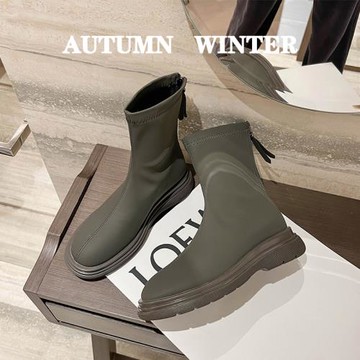 真皮復古切爾西短靴女2024新款春秋加絨黑色靴子瘦瘦厚底馬丁靴夏
