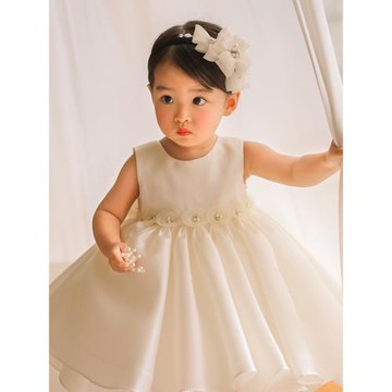 寶寶一周歲禮服百天生日小花童女童婚禮小女孩嬰兒緞面公主裙洋氣