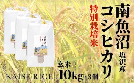 南魚沼産塩沢コシヒカリ（特別栽培米８割減農薬）玄米１０ｋｇ×３個