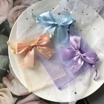 【台灣出貨】珍珠紗袋 束口袋 首飾禮品包裝袋 蝴蝶結喜糖袋 紗網口紅袋 禮品袋 禮物包裝袋 飾品袋 紗袋 手工皂包裝