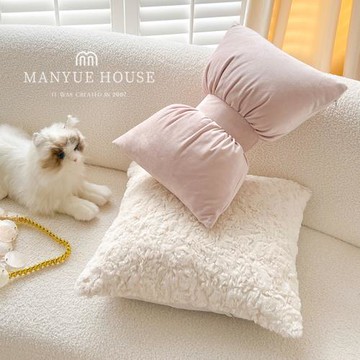 蔓越家 ins卷卷絨 床頭靠枕可愛蝴蝶結抱枕靠墊腰靠枕抱枕套含芯
