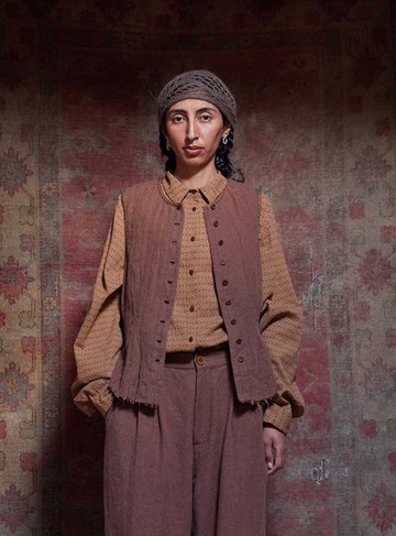 復古文青 羊毛混紡短背心 毛邊兩穿上衣