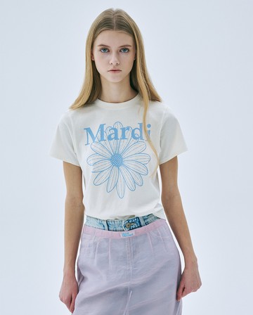 MARDI MERCREDI 印花短TEE 奶霜色 經典小雛菊 灰藍花 修身 SLIM TSHIRT FLOWERMARDI
