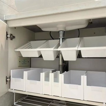 小紅書同款廚房下水槽置物架免打孔可伸縮櫥柜收納盒衛生間角架