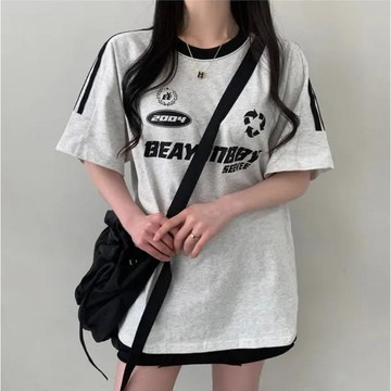 已售9642件💖Vuja de 純棉 t恤 短袖上衣女 英文印花 T恤 韓國上衣 oversize T恤 寬鬆上衣 潮