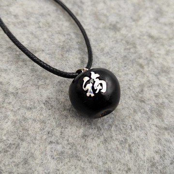 黑檀木鑲銀福字吊墜項鏈紫光檀蘋果形鑲嵌古典項飾木飾品廠家批發