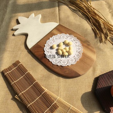 新品菠蘿派大理石拼接木質餐盤 環保無縫拼接蛋糕點心水果托盤