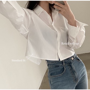 設計感小眾長袖襯衫女心機後開叉寬鬆短版上衣