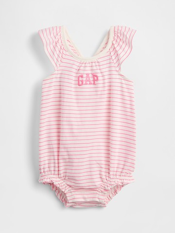 嬰兒裝 Logo刺繡圓領無袖包屁衣-粉色條紋