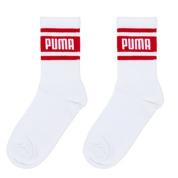 PUMA Fashion 條紋半統襪  25~27cm  白色 + 紅色  1雙
