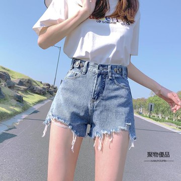 牛仔短褲女夏季薄款高腰寬鬆顯瘦百搭闊腿a字超短熱褲【聚物優品】